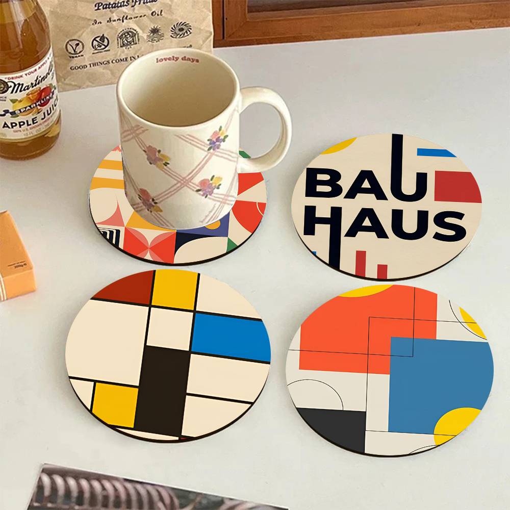 Abstract Bauhaus Round Wooden  - Marble Coaster Set recension och pris